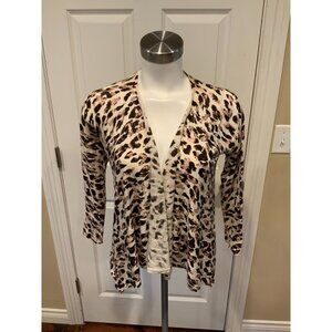 Charlotte Tarantola Anthropologie Thin Knit Leopard Print Cardigan, Size Small